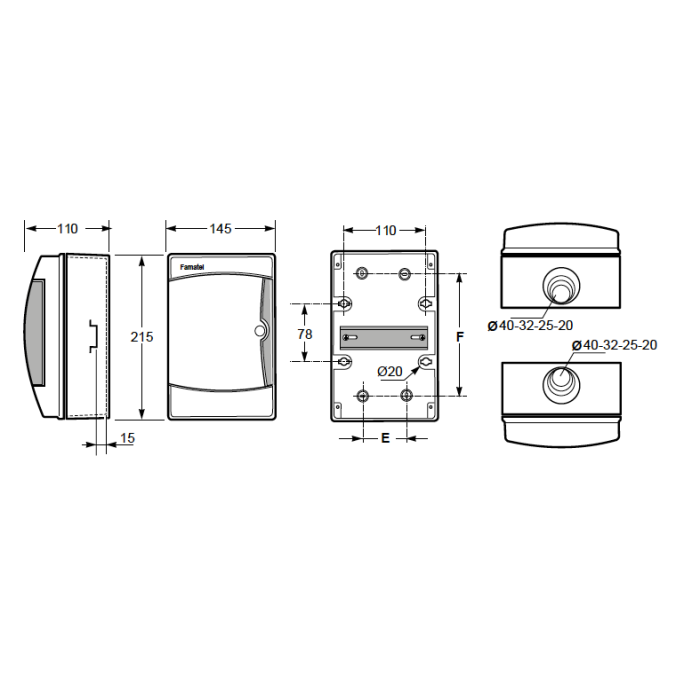 Шафа пластикова Famatel Acqua 4 модулі, IP65, N/PE
