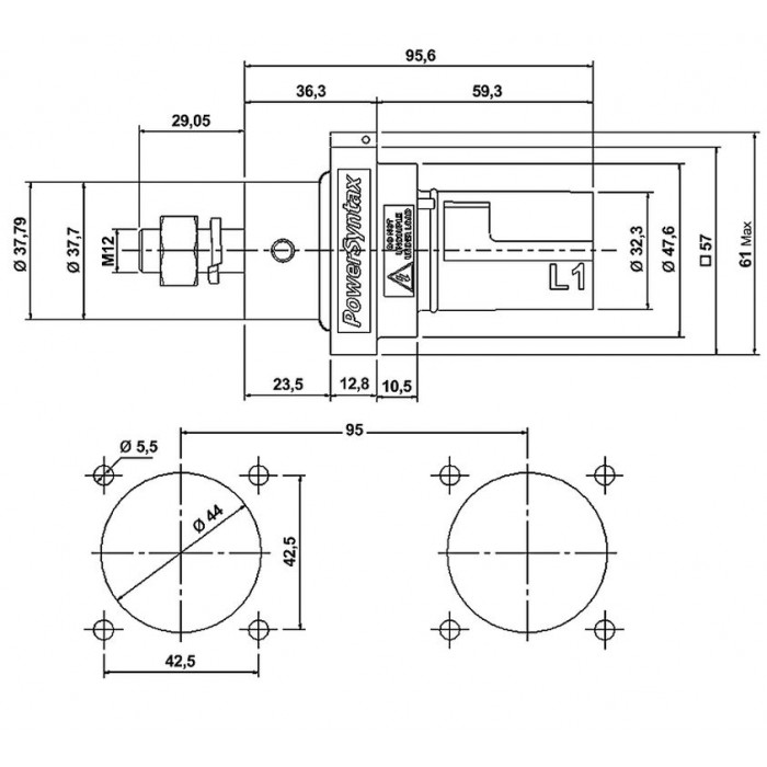 SPX4PD2BK-CP SPX 480A вилка панельна L2, чорна з пілотним контактом
