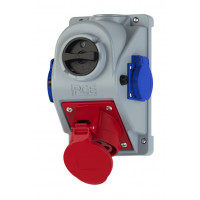 Настенная розетка с выключателем Combopol 32A/400V/3P+N+E/IP44+2 Schuko производитель PCE 96062552
