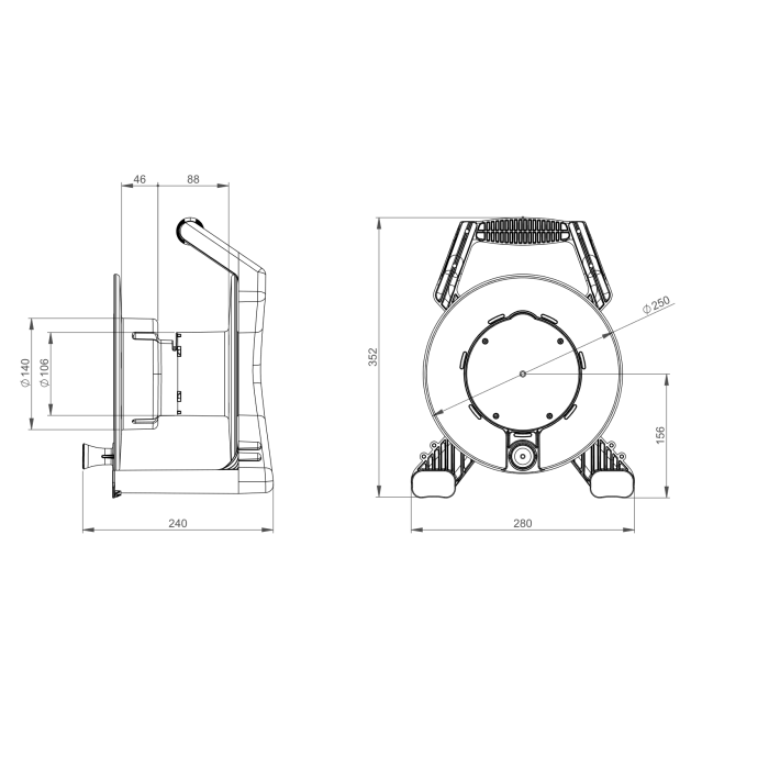 Подовжувач на котушці 20м ПВС 3 x 1,5мм 4 розетки Sсhuko, IP54